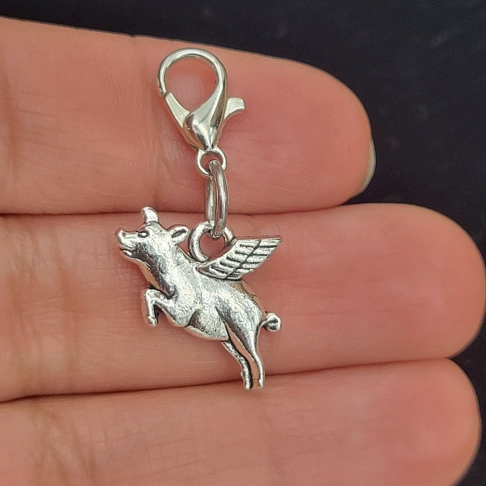 Flying pig charms piggies charms wings Zipper planner Zipper pull clipon